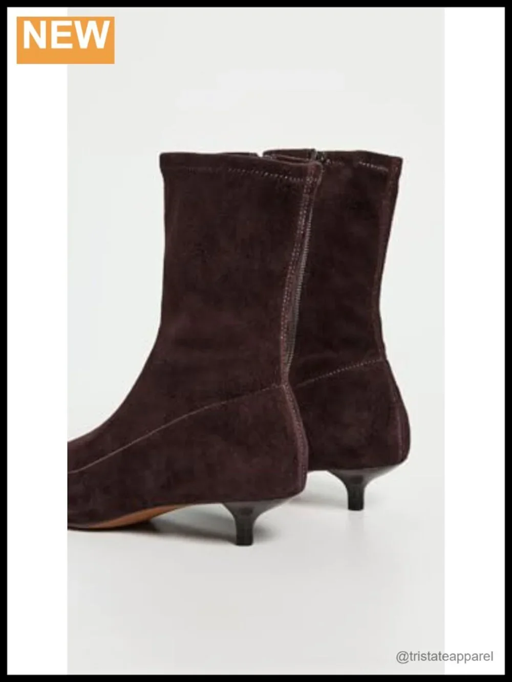 Suede Kitten Heel Ankle Boots Pointed Toe Zip Closure Leather Lining
